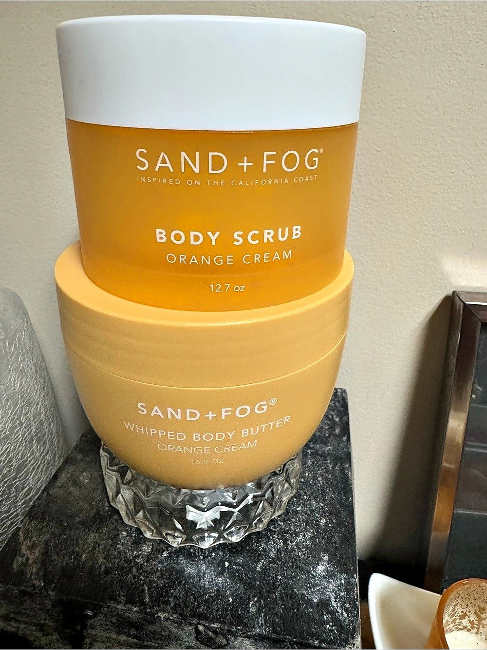 SAND+FOG Orange Cream Body Scrub and Whipped Body Butter Care